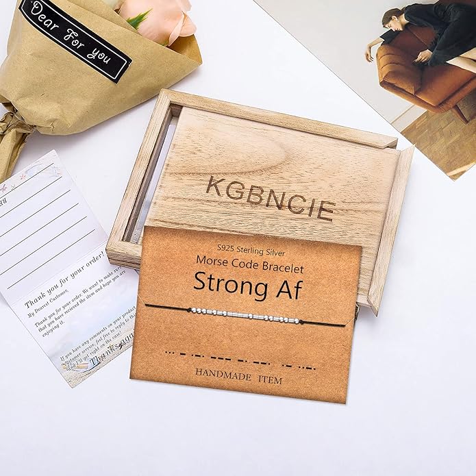 KGBNCIE Morse Code Bracelet for Women Sterling Silver Beads on Silk Cord Secret Message Fuck Friendship Inspirational Encouragement Bracelet Gift for Her
