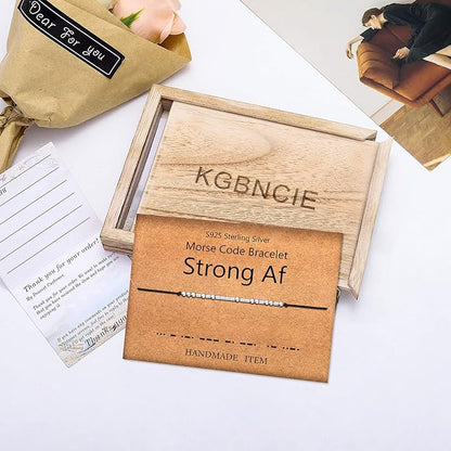 KGBNCIE Morse Code Bracelet for Women Sterling Silver Beads on Silk Cord Secret Message Fuck Friendship Inspirational Encouragement Bracelet Gift for Her