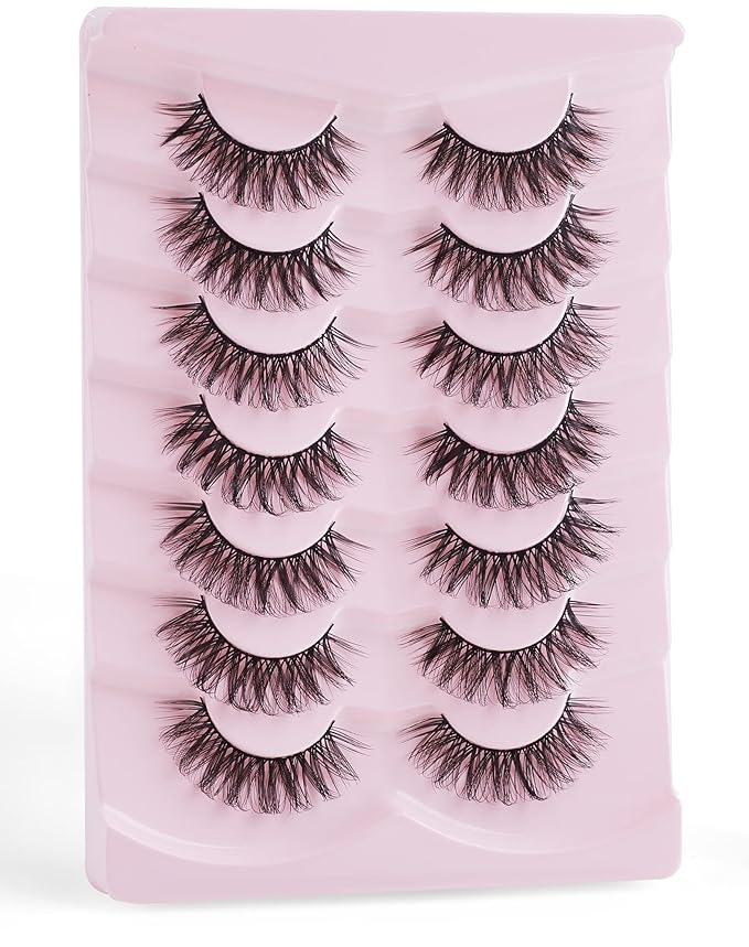 Onlyall Natural Lashes Wispy Lashes Natural Look False Eyelashes Natural Flared Eyelashes False Eye Lashes Soft Fluffy Lashes 7 Pairs Curl-02