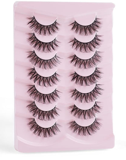 Onlyall Natural Lashes Wispy Lashes Natural Look False Eyelashes Natural Flared Eyelashes False Eye Lashes Soft Fluffy Lashes 7 Pairs Curl-02
