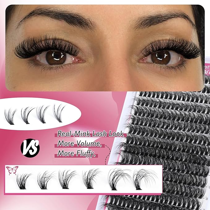 Yawamica Fluffier Eyelash Extension Kit Mink Lash Clusters 300pcs Individual Lashes Kit 50D Volume 10-20mm Lash Extension Kit with Bond and Seal and Lash Remover and Lash Tools DIY Lash Kit