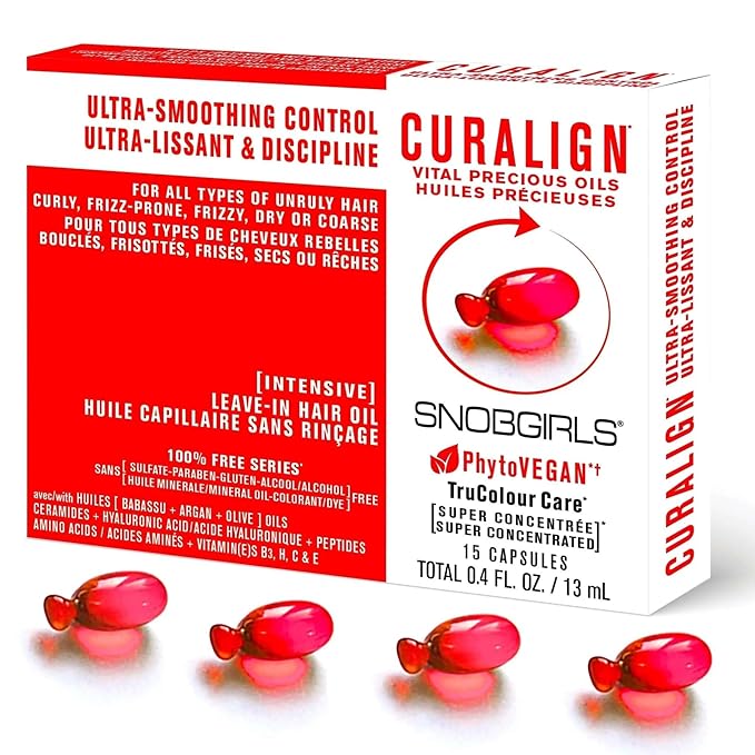 Frizz Control Hair Oil Capsules – SNOBGIRLS CURALIGN – Vegan Leave-In Serum for Frizz-Prone, Coarse or Curly Hair – With Argan Oil, Babassu & Ceramides – Humidity Defense & Shine – 15 Ct