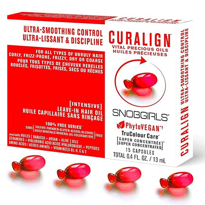 Frizz Control Hair Oil Capsules – SNOBGIRLS CURALIGN – Vegan Leave-In Serum for Frizz-Prone, Coarse or Curly Hair – With Argan Oil, Babassu & Ceramides – Humidity Defense & Shine – 15 Ct