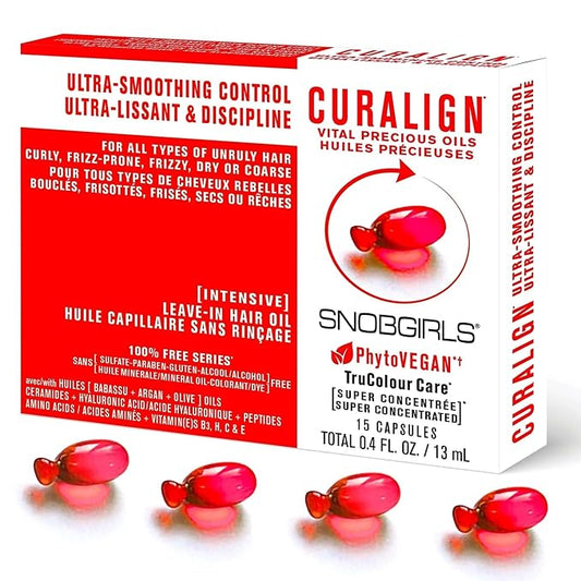Frizz Control Hair Oil Capsules – SNOBGIRLS CURALIGN – Vegan Leave-In Serum for Frizz-Prone, Coarse or Curly Hair – With Argan Oil, Babassu & Ceramides – Humidity Defense & Shine – 15 Ct