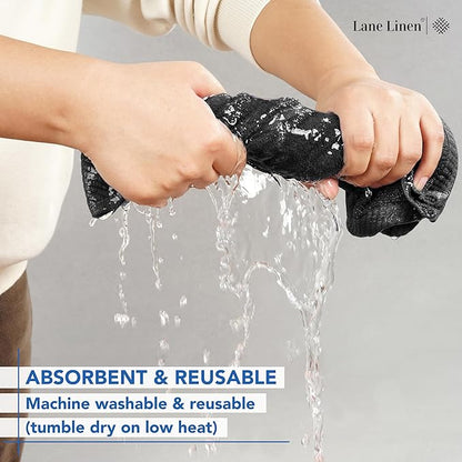 LANE LINEN 100% Cotton Washcloths 24 Pack - Spa & Salon Quality Face Towels - Ring Spun, Soft & Absorbent Wash Cloths for Body, Beauty, Home, Gym - Fingertip Towels Set- 13"x13", Black Washcloths