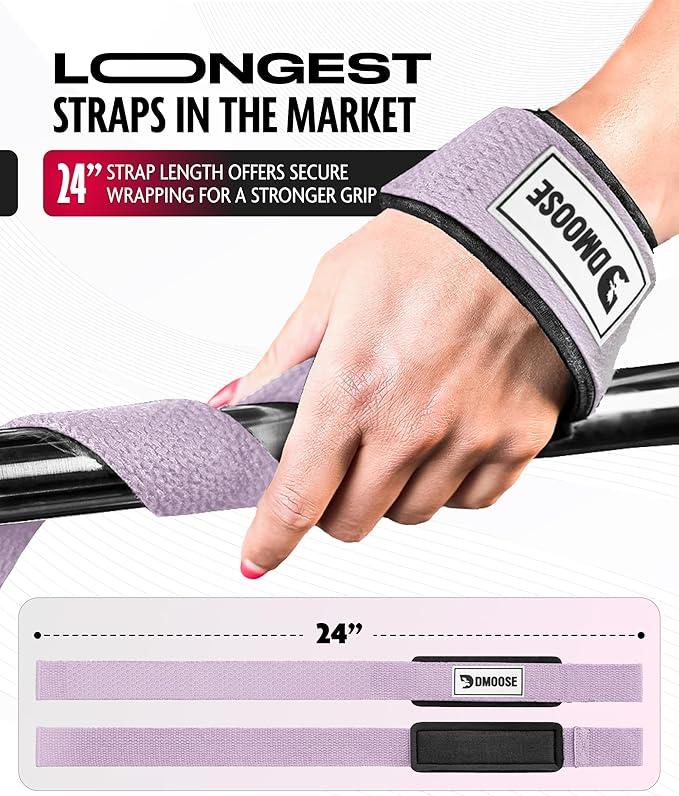 DMoose Fitness Lifting Straps 24" (Pair) - 5mm Padded Durable Wrist Straps for Weightlifting & Powerlifting - Cotton Lifting Strap with Silicone Grip for Men & Women - Deadlift Strap for Gym Workout