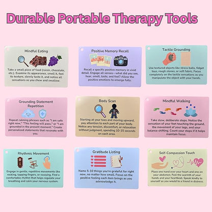 Grounding Cards & Anxiety Stickers Set, Therapy Games for Teens & Adults, 23 Coping Skills for Stress Relief with Explanations, Mindfulness Tools for Trauma, PTSD, BPD | Mental Health Self Care Gift