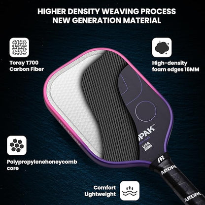 Pickleball Paddle, T700 Carbon Fiber Abrasion-Resistant Surface, 16MM Polypropylene Honeycomb core, USAPA Approved, High Grit,The Pickleball Paddle Designed for Control Spin & Consistency