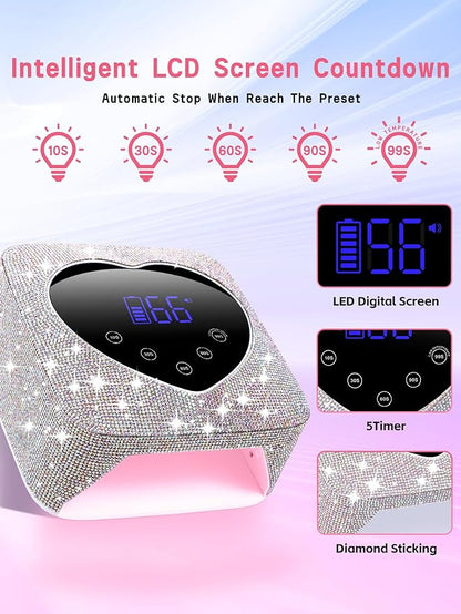 Cordless Gel Nail Lamp, Rechargeable UV LED Nail Dryer for Gel Polish with LCD Display, Auto Sensor and 5 Timer Settings Professional Gel Curing Light for All Gel Nail Polish, Manicure Tools