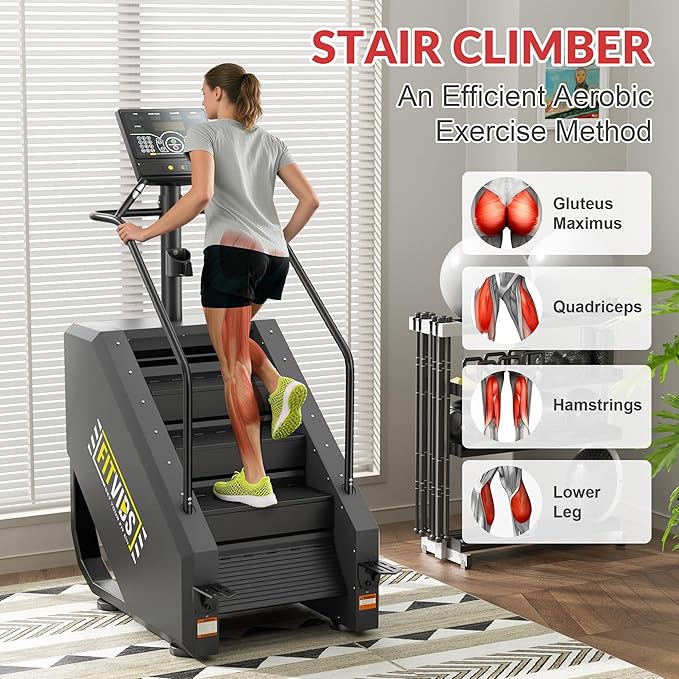 Fitvids Stair Stepper Machine, Commercial Grade Stair Climber with 15 Resistance Levels, Continuous Stair Stepping Machine for Cardio and Lower Body Workouts, LED Screen, Exercise Machine for Home Gym