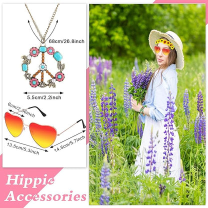 5 Pcs Hippie Costume Accessories Set Women, 60s 70s Party Dressing Accessory Peace Sign Necklace Party Decorations for Party