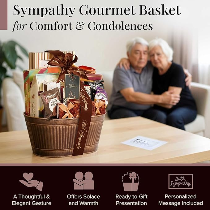 Broadway Basketeers Sympathy Gift Basket – Bereavement & Condolences Care Package, Thoughtful Food Delivery for Loss of Loved One, Comforting Box Present