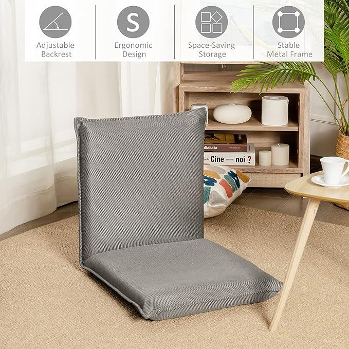 Giantex Floor Chair with Back Support, 6 Adjustable Position, Gaming Chair Floor, Padded Sleeper Bed for Video Gaming Meditation Reading Watching TV, Grey