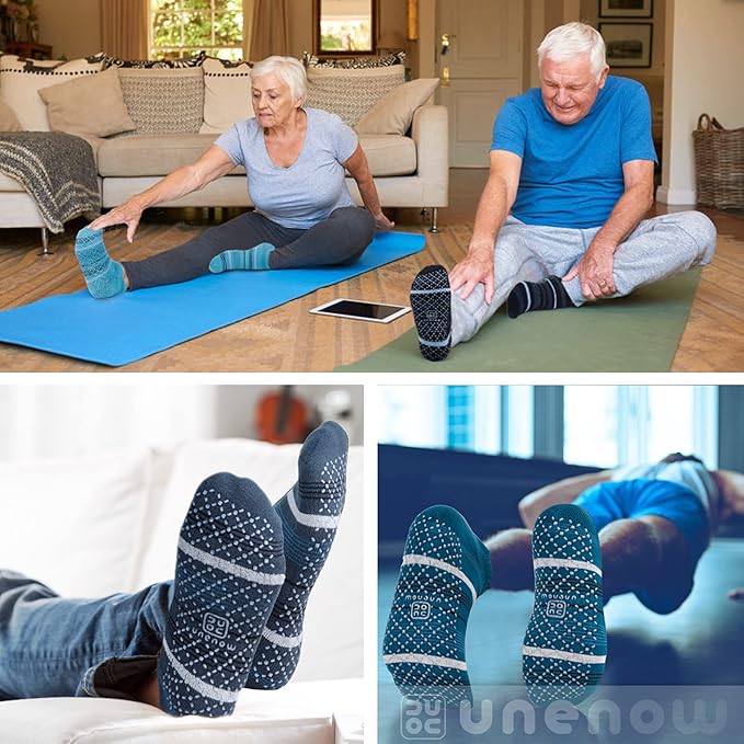 unenow Unisex Non Slip Grip Socks with Cushion for Yoga Pilates Barre Home & Hospital