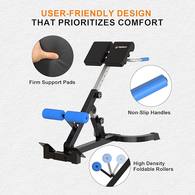 Roman Chair,Foldable Back Extension Machine,Adjustable Ab Back Extension Machine,Core Strength Trainer,Back Exercise Machine for Glute,Ab Workouts,Full All-in-One Body Workout&Home Gym Fitness