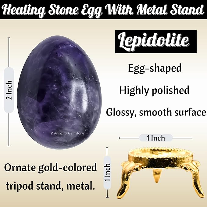 Amazing Gemstone Lepidolite Crystal Yoni Egg, 2 Inches - Premium Crystals and Healing Stones Yoni Egg for Pelvic Floor Health, Natural Healing Crystal Eggs for Meditation and Stress Relief