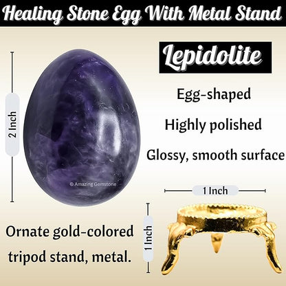 Amazing Gemstone Lepidolite Crystal Yoni Egg, 2 Inches - Premium Crystals and Healing Stones Yoni Egg for Pelvic Floor Health, Natural Healing Crystal Eggs for Meditation and Stress Relief