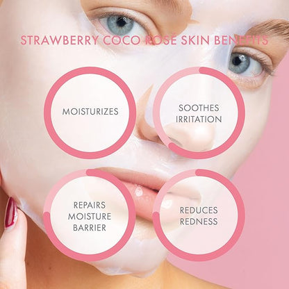 ESW Beauty Strawberry Coco Rosé Soothing Face Mask - Hydrating, Calming, Vegan Face Mask with Coconut Water, Green Tea, & Strawberry Extract for Sensitive Skin