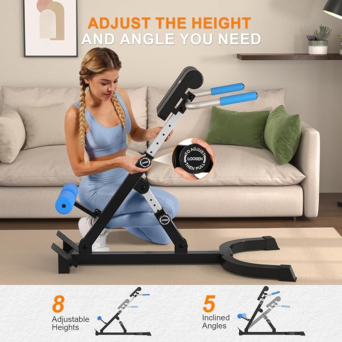 Roman Chair,Foldable Back Extension Machine,Adjustable Ab Back Extension Machine,Core Strength Trainer,Back Exercise Machine for Glute,Ab Workouts,Full All-in-One Body Workout&Home Gym Fitness