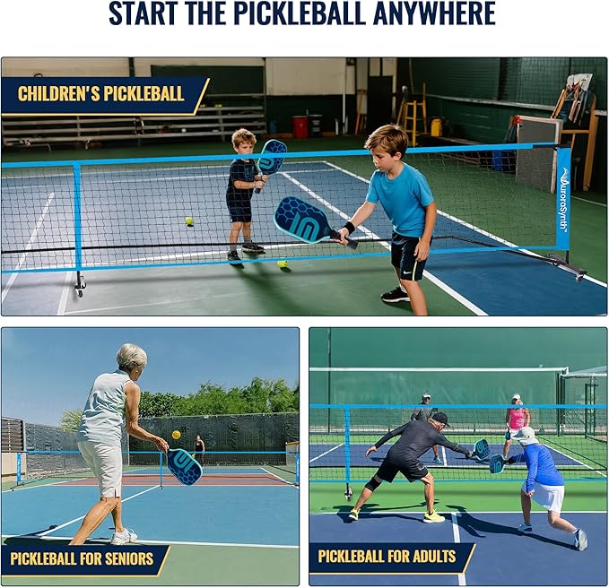 AuroraSynth Portable Pickleball Net Set with Wheels, 22 x 3ft Regulation Size Pickle Ball Net with Ball Collector, 4 Pickle Balls, 4 Pickleball Paddles, Carry Bag for Backyards, Driveway, Garage