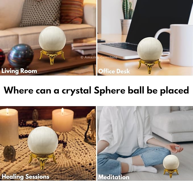 Amazing Gemstone Scolecite Crystal Ball with Stand - 2 Inches Crystal Sphere Meditation Balls for Witchcraft and Decorative Balls