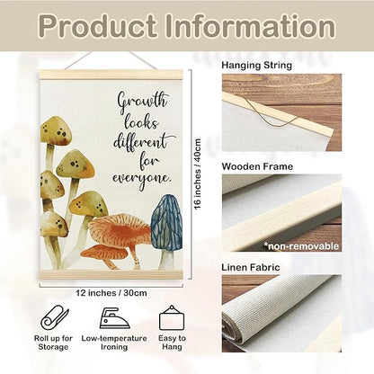 TLESKE Mental Health Mushroom Poster Hanger Frame for Therapy Counseling Office Classroom Nursery, FALL Inspirational Hanging Wall Art Decor, Growth Looks Different for Everyone Prints Picture, 12x16