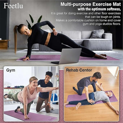 Extra Thick Exercise Yoga Mat with Strap - 2/5 Inch (10MM), Non-Slip Workout Mat for Yoga, Pilates, and Floor Exercises
