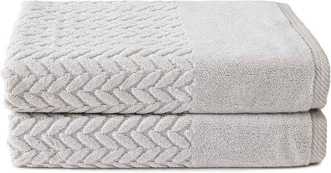 Texere 100% Organic Cotton Jacquard 650 GSM Premium Bath Towel Sets - Extra Absorbent Quick Dry and Plush (Cable, Light Taupe, 2 Bath Towels)