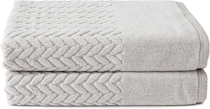 Texere 100% Organic Cotton Jacquard 650 GSM Premium Bath Towel Sets - Extra Absorbent Quick Dry and Plush (Cable, Light Taupe, 2 Bath Towels)