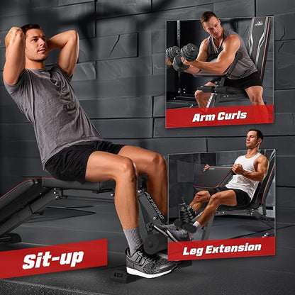 FLYBIRD 3 in 1 Adjustable Weight Bench with Leg Extension & Preacher Curl Pad for Full Body Workout, 800LBS Foldable Exercise Bench at Home Gym, Portable Lifting Incline Decline Flat Strength Training