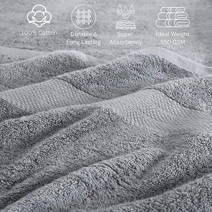 LANE LINEN Cotton Bath Towel Set - 24 Pcs - Highly Absorbent, Quick Dry & Ultra Soft - 2 Bath Sheets, 4 Bath, 6 Hand Towels, 8 Washcloths, 4 Fingertip - Oeko Tex Certified - Space Grey