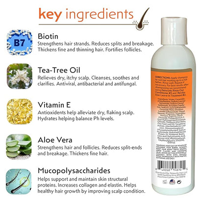 Regrowth Hair & Scalp Revitalizing Shampoo with Biotin, Aloe, Tea Tree Oil & Mucopolysaccharides (sugar polymer) for Split Ends & Breakage, 8 oz.