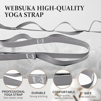Stretching Strap Yoga Strap, 10 Loops Non-Elastic Stretch Bands Helps Women and Men Improve Flexibility for Home Workout, Physical Therapy, Pilates, Exercise, Dance, Comes with Door Anchor