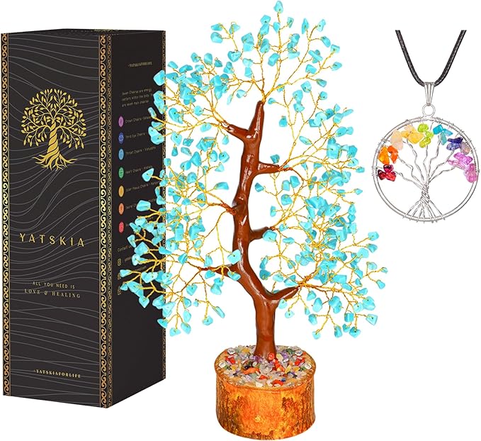 YATSKIA Tourquise Crystal Tree of Life - Turquoise Stone - Turquoise Decor - Stones and Crystals - Spiritual Room Decor - Gifts for Women - Good Luck Gifts