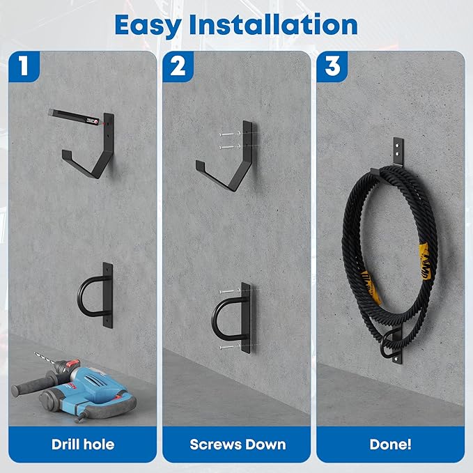 Battle Rope Wall Mount Kit - Set with 1 Battle Rope Wall Anchor and 1 Storage Hook for 30-50 Feet,1"-2.5" Battle Ropes - Heavy Duty Steel Battle Rope Anchor Wall Mount Kit-Battle Rope Rack Attachment
