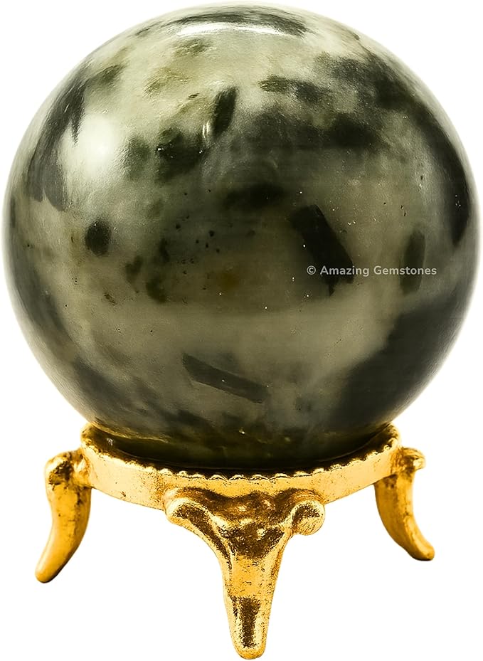 Amazing Gemstone Green Tourmaline in Quartz Crystal Ball with Stand - 2 Inches Crystal Sphere Meditation Balls for Witchcraft and Decorative Balls