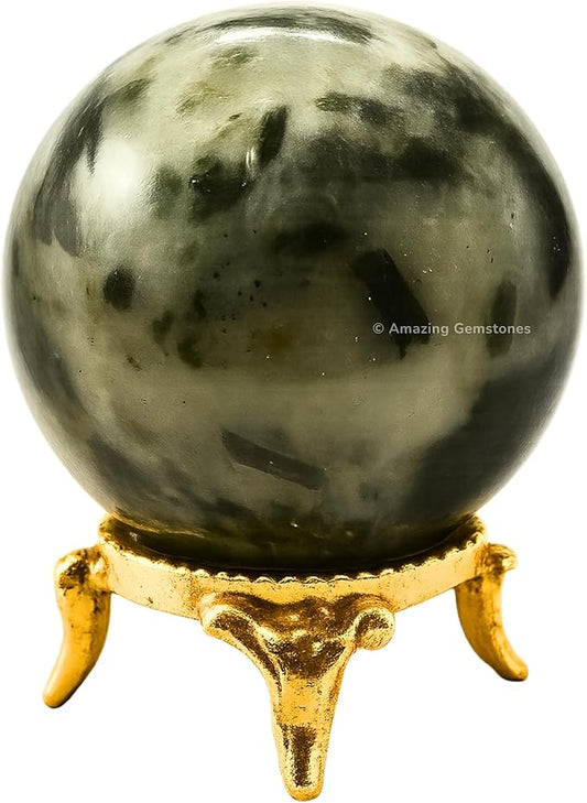 Amazing Gemstone Green Tourmaline in Quartz Crystal Ball with Stand - 2 Inches Crystal Sphere Meditation Balls for Witchcraft and Decorative Balls