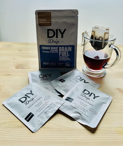 DIY Drip Coffee Brain Fuel, French Roast Colombia, 1 Pack x 4 single serve; 40gram, $1.95 per serving. BUY 5 OR MORE GET $2 REBATE. NO ACTION REQUIRED.
