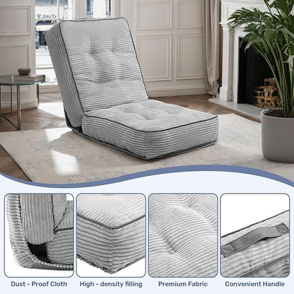 HollyHOME Adjustable Floor Chair with 6 Positions, Folding Lazy Sofa Recliner with Back Support, Thick Sponge Cushion and Portable Handle, Comfy Gaming Meditation Chair for Dorm, Bedroom, Light Grey