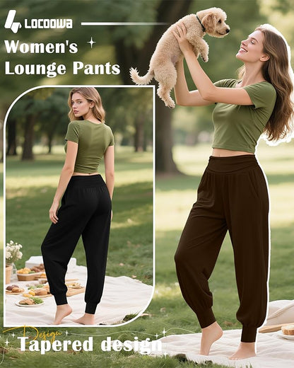 2 Pack Women's Yoga Joggers, Cozy Sweatpants with Pockets Casual Loose Comfy High Waisted Lounge Pants
