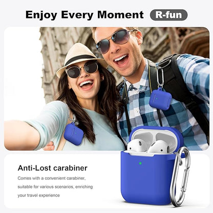 R-fun Compatible with AirPods Case Cover, Soft Silicone Protective Cover with Keychain for Women Men Compatible with Apple AirPods 2nd 1st Generation Charging Case, Front LED Visible,Blue