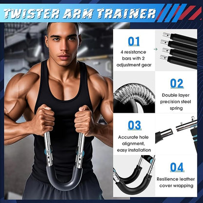 Twister Arm Trainer,40-100lb Adjustable Power Twister Bar with Fingerless Tactical Gloves, Strap Wrist Brace, Drawstring Backpack, Portable Detachable Body Fitness Equipment for Home & Gym