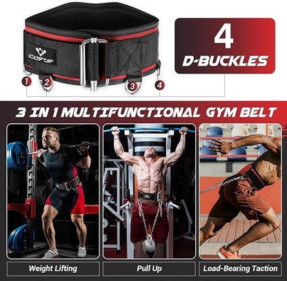 3-in-1 Weighted Pull Up Belt for Men, Weight Lifting Dip Belt with 40.6 IN Chain & Self Locking, Weighted Gym Belt for Pull Up, Squat, Powerlifting & Deadlift, Capacity Up to 350 LBS