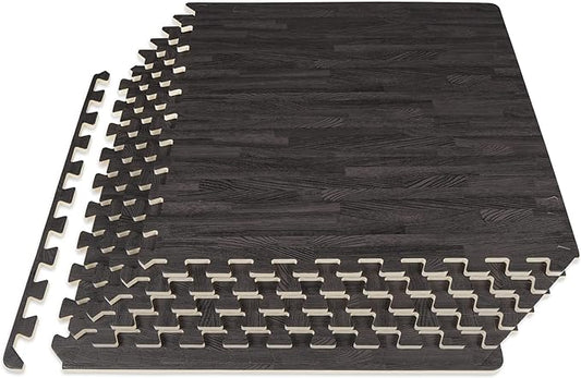 ProsourceFit Wood Grain Puzzle Mat 1/2-in, 6 EVA Foam Interlocking Floor Tiles (24SQ FT) for Secure Indoor Room Workout Flooring and Playmat, Dark Oak