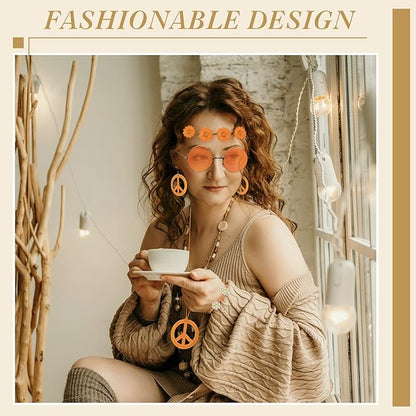 Batiyeer 6 Pcs Hippie Costume Accessories Set, Boho Peace Sign Daisy Flower 60s 70s Party Favors Decor for Groovy Party Women