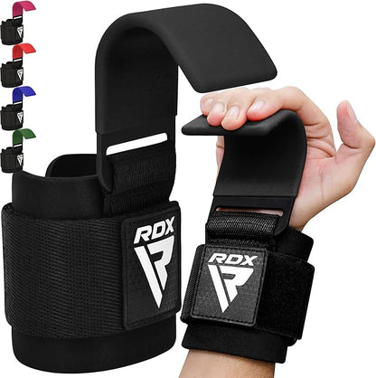 RDX Weight Lifting Hooks for Deadlifting (Pair) - 600Lbs Capacity - 8MM Neoprene Wrist Support Wraps - Grip Enhancer for Pull Ups Lat Pulldowns Rows - Adjustable Gym Workout Power Straps for Men Women