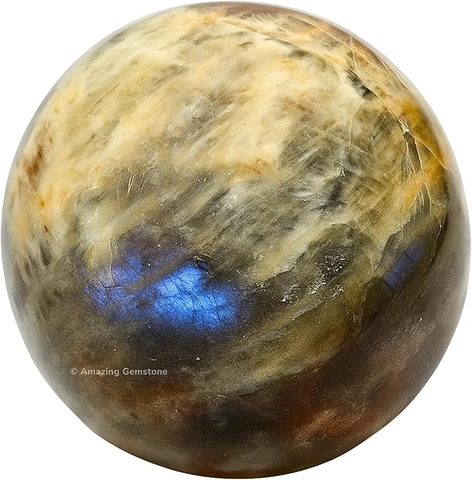 Amazing Gemstone Sun Moonstone Crystal Ball with Stand - 2 Inches Crystal Sphere Meditation Balls for Witchcraft and Decorative Balls