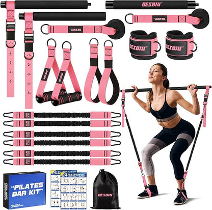 Pilates Bar Kit with Resistance Bands for Working Out, 210lbs Heavy Resistance Bands with Handles, Pilates Equipment with Resistance Band Bar for Men Women, at Home Gym Full Body Workout Equipment