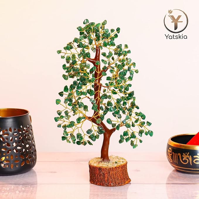 YATSKIA Green Aventurine Gemstone Tree Natural Stone Feng Shui Wire Bonsai Seven Chakra Jewelry Trees of Life Necklace Good Luck Handmade Prosperity Success Stones Gift Home Office Desk Shelves Décor