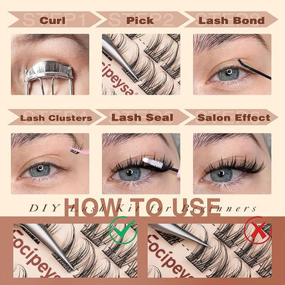 Focipeysa Lashes Wispy Cluster Lashes Natural Lash Clusters 10-16mm Eyelash Clusters Salon Effect Pestañas Postizas Naturales Fairy DIY Individual Eye Lashes Extensions Pack Spiky Lash